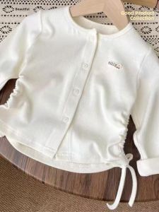 Girls Knitted Cardigan Long Sleeve Baby Sweater Spring Autumn Fashionable Casual Cotton Blend Fabric round Neck Single Button