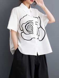 Casual Loose Patchwork Short Sleeve Shirt for plus Size Women Summer 2024 New Arrival Sweet Commuter Style Ladies Blouse