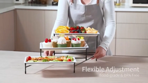 3 Tier Serving Trays Stand Buffet Party Sever Plate Set with Metal Rack Cupcake Tray Stand for Party Rectangular Platters Trays for Dessert Server Display Christmas Birthday Wedding