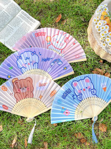 Portable Mini Folding Fan Cute Girl Heart Bamboo Fan Summer Cool Handheld Lace Printed Surface for Students And Children