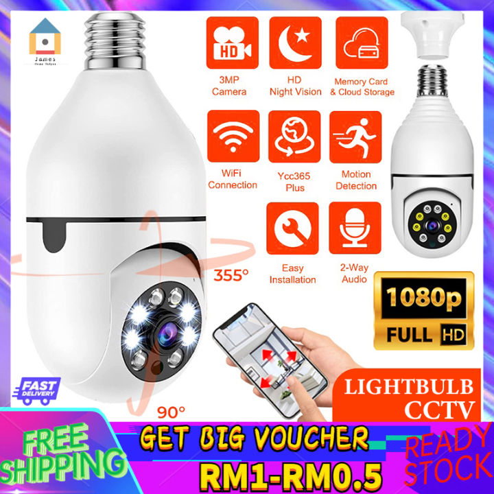 【Malaysia Spot Sale】3MP E27 Bulb CCTV Wireless Outdoor Waterproof 360