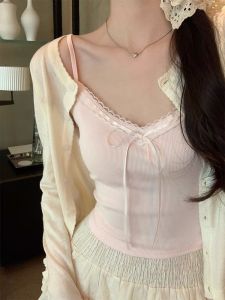 Áo Ba Lỗ Ren Hở Vai Nữ Mùa Hè Áo Ba Lỗ Trong Suốt Màu Trắng Áo Ba Lỗ Lót Ngực Áo Ba Lỗ Ngọt Ngào Áo Ba Lỗ Hở Vai Pure Desire