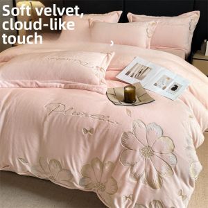 Thickened Milk Velvet Luxury Embroidered Double-sided Coral Fleece Anti-static Bed Sheet Set