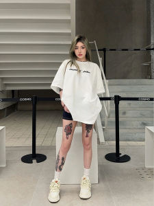 American Style Oversize Cotton T-Shirt Womens Short Sleeve Printed Streetwear Summer New Arrival Loose Mid-Length Top