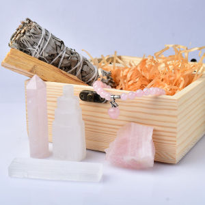 Natural Crystal Healing Set Raw Gemstone Collection Kit with Wooden Box Perfect for Home Decor Meditation Gift and Wholesale Res