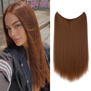 SARLA Synthetic No Clip Hair Extension Ombre Natural Fake False Long Straight Hairpiece Blonde Hair For Women