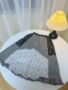 Chắp Vá Hoa Cổ Điển Mini Váy Dành Cho Bé Gái Cotton Vải Bông Kẻ Caro Sơ Sinh Mùa Xuân Em Bé Bé Gái Kẻ Caro Nửa Váy Phong Cách Hàn Quốc Quần Áo Trẻ Em