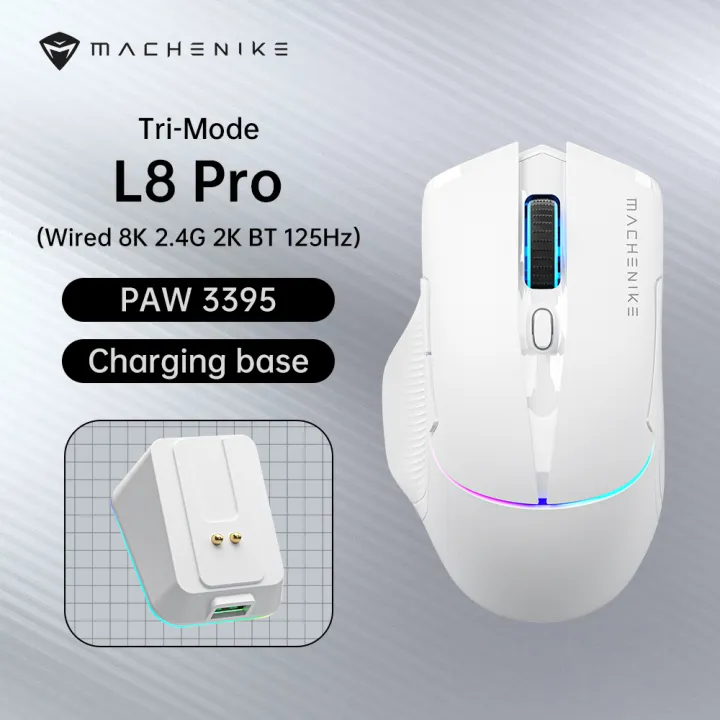 MACHENIKE | Machenike L8Pro Wireless Gaming Mouse With Charging Dock PAW3395 Optical Sensor Adjustable Scroll 8K Polling Rate RGB For Gamer