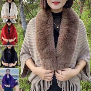 YUNAFIN Thời trang Áo choàng Cardigan Choàng Giả Cổ Áo Lông Thú Sang trọng Kết Thúc Tốt Đẹp Đan Khăn Choàng Mùa đông Ấm Áp