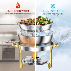 Chafing Dish Food Warmer with Cover Catering Equipment Set Stainless Steel Buffet Servers Round Catering Food Tray Set for Home Party Gatherings Wedding