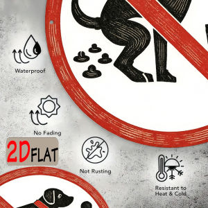 CIFbuy | Vintage No Dogs Pooping Sign Round Aluminum Paw Print Outdoor Dog Waste Warning Pet Owner Gift
