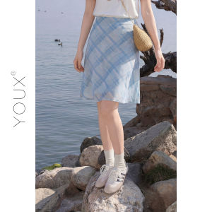 Youthful Summer Set White T-Shirt Light Blue Check Skirt