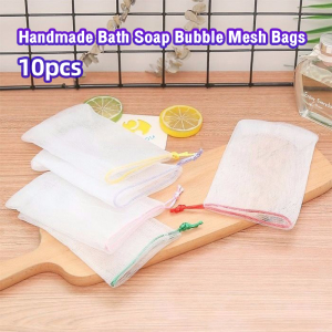 MaxPlus 10Pcs Handmade Bath Soap Bubble Mesh Bags / Exfoliating Cleaning Facial Soap Net (Random Color)