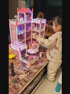 Đồ chơi trẻ em DIY 3D công chúa lâu đài biệt thự nhà búp bê với đèn cho con gái