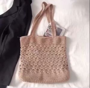 กระเป๋าสานสะพายไหล่/ถือ 2สี มีซิป แบบใหม่ กระเป๋าถักเชือกฝ้าย สไตล์เกาหลี