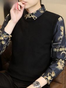 HENGYUANXIANG | เสื้อสเวตเตอร์คอโปโลลายดอกไม้แฟชั่นสไตล์ใหม่ 2025 เสื้อชั้นในถักแบบลำลอง แขนยาว ทรงหลวม สำหรับผู้ชาย