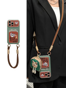 Cute Cat And Mouse Phone Case for  16Promax Full Cover Anti-Fall Creative Fun Personality Silicone Wallet with Lanyard