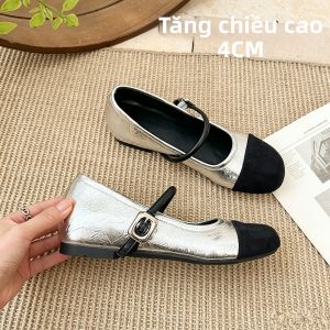 DINGMUYI | Dép Bệt Mary Jane Da Pháp Tăng Chiều Cao Giúp Gọn Gàng