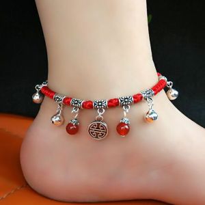 Handmade Red Rope Ankle Bracelet with Bell