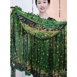 Miss Hes Shawl Ruffled Collar Hooded Sunscreen Shawl Brocade Satin Cloak Loose Integrated Western Style Windproof Outer Wear