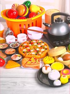 อาหารจีนและอาหารตะวันตก84ชุดของเล่นซาลาเปาติ่มซำสำหรับเด็กของเล่นพิซซ่าหม้อนึ่ง