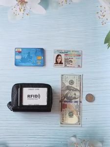 KEVIN YUN Women ID Card Holder Leather Double Zipper Ladies Credit Card Case Wallet