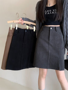 plus Size Woolen Mini Midi Skirt High Waist Slit A-Line Skirts Womens Fashion Autumn Winter Polyester Fiber Bodycon Skirts