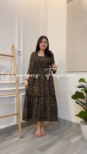 Ghaudens - Long Dress Leopard Ruffle Wanita