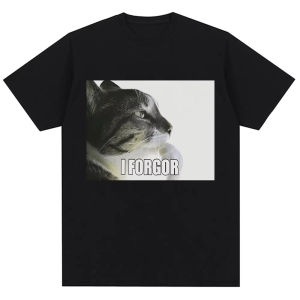 Sanrio | I Forgor Funny Cat Meme Graphic T-shirt Men Women Trendy Humor Vintage T Shirts Oversized Cotton Casual T Shirt Streetwear Gifts