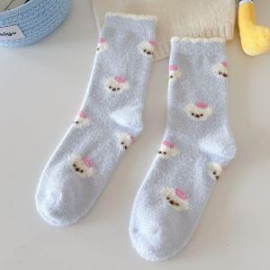 Dreamlikelin1 Pair/5 Pairs Blue Warm Cartoon Women Socks Cute Autumn Winter Plush Floor Thick Sleep Socks Middle Tube Socks