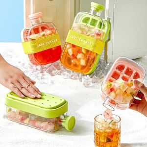 2 in 1 Ice Cube Maker Water Bottle with Straw 500ML/800ML Summer Cooler Cup Silicone Molds Ice Cube Tray for Outdoor Camping