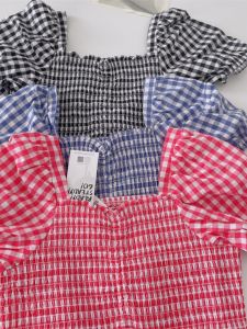 Export Export Childrens Sweet and Spicy Style Pleated Puff Sleeves Short Tops Girl Summer Bows Shirt