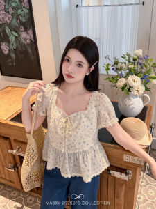 MASISI | Áo Blouse Mùa Hè Dáng Rộng Kích Dẫn Eo Phối Ren Hoa Size Lớn