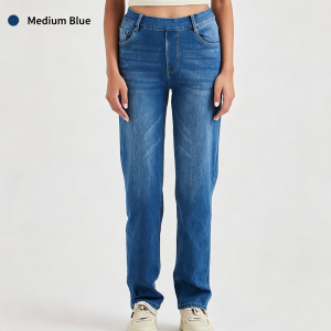 Muyafei Women’s High Waist Stretch Slim Straight Leg Jeans Denim Pants Slimming Vintage Washed Casual Fashion Classic 5 Pocket