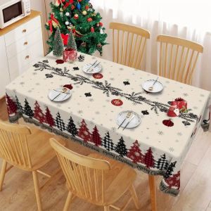 VIKAMA Xmas Tablecloth Buffalo Plaid Tree Snowflake Rectangle Table Cover For Christmas Dining Home Decoration