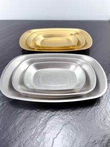 Korean Square Barbecue Plate Stainless Steel Gold & Silver Snack Dessert Fruit Cake Tray Food Serving Tray Kitchen Accessories