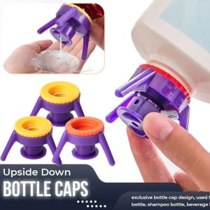 3Pcs Water Drop Extrusion Inverted Bottle Cap 3 Sizes Leak-Proof Plastic Bottle Shampoo Triangle Inverted Bracket Kitchen Bathroom Accessories