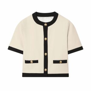 Women Fashion Contrast Top Pant Set Women Short Sleeve O-neck Button Tops Long Slim Trouser Sets Female Spring Suit