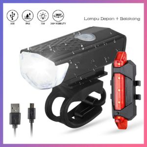 Paket Lampu Sepeda LED 2in1 Waterproof Rechargeable USB charging Lampu Depan Dan Belakang Sepeda