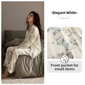 JIALEFEN | Women Lightweight Silk-Like Ice Fiber Pajama Set Long Sleeve