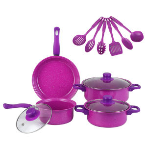 13-Piece Cooking Pot Sets with Stay Cool Handles Non-Stick Pots and Pans Set with Glass Lids for Home Kitchen Induction Cookers