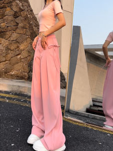 Stylish Ribbon Suit Pants for Women 2024 Summer Best Selling Pants Pure Color High Waist Slim Looking Pendant Straight-leg Loose Pants