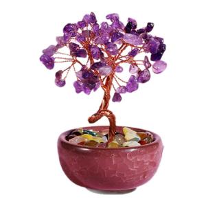Purple Crystal Tree Aromatic Diffuser Stone Ornaments Good Luck Gift for Birthday Girls Creative Gift Box Public Exam
