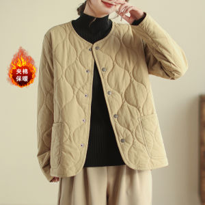 Lightweight Pure Color Quilted Quilted Small Padded Jacket Plus Size Womens Clothing Casual Easiest for Match round Neck Cotton-Padded Coat Loose Cotton Coat Winter