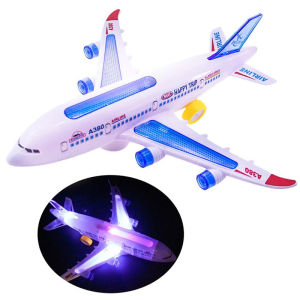 Light-Up Airplane Toy Kids Plane Toy with Music and Lights Automatic Obstacle Avoidance Educational Toy Birthday Gifts for Boys﻿