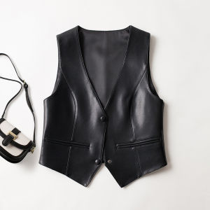 Womens Genuine Leather Jacket 2025 Spring Autumn New Style Short Sleeveless Sheepskin Vest Fashionable Commute Style