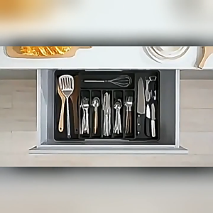 Drawer Expandable Storage tray，Cutlery Storage Tray Drawers Expandable Storage tray Compact Drawer  Kitchen Organiser Boxes Adjustable Black Utensils