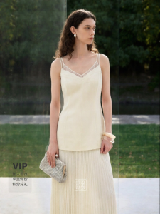 Lace Spliced Camisole Dress Long Pleated