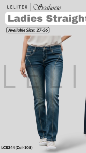 [Lelitex] Ladies Denim Cotton Fit Straight Cut Long Jeans Non-Stretchy Embroidery Fashion Design Thick from size 27 to 36