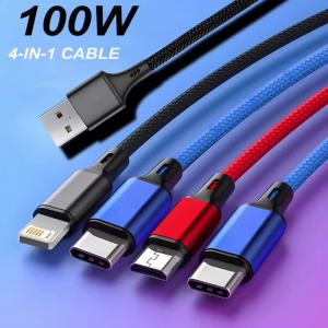 Cáp Sạc Siêu Tốc 100W 4 Trong 1 Micro USB Sang Type C PD 3A Hỗ Trợ Hai Cổng USB IOS Cho iPhone 16/15 Samsung Huawei Xiaomi - 1.2M